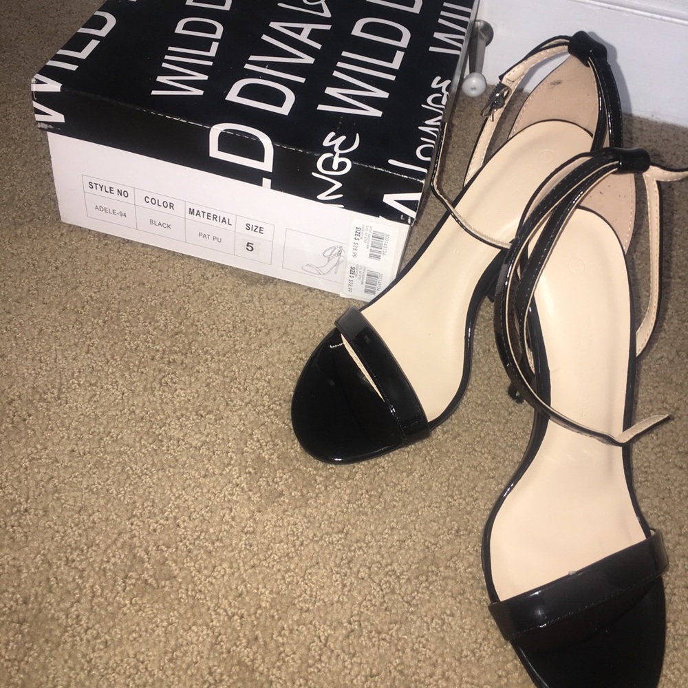 Black Stilettos with Ankle Straps, Brand New!